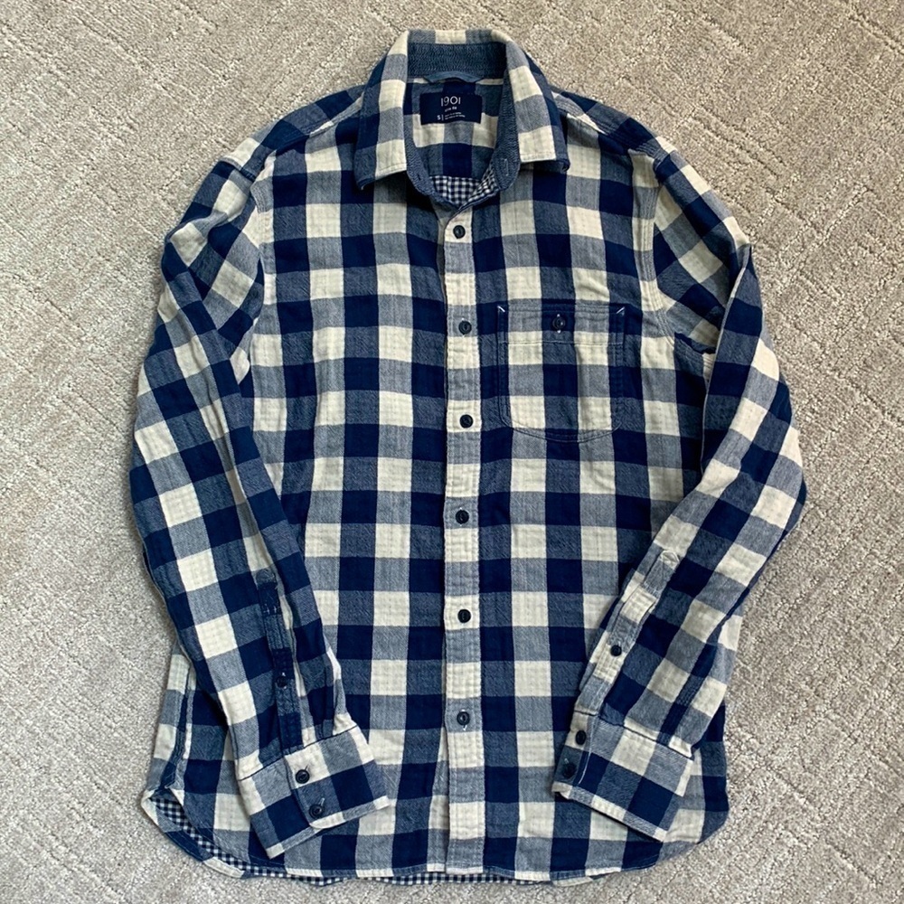 1901 Slim Fit Gingham Plaid Button Down Long Sleeve Cotton Flannel Shirt Men Sm